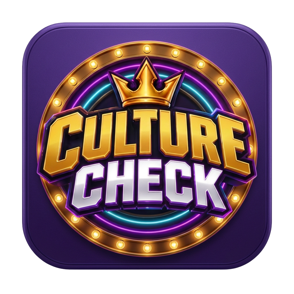 Official Culture Check logo: a gold crown above CULTURE CHECK lettering inside a purple arcade-style game icon